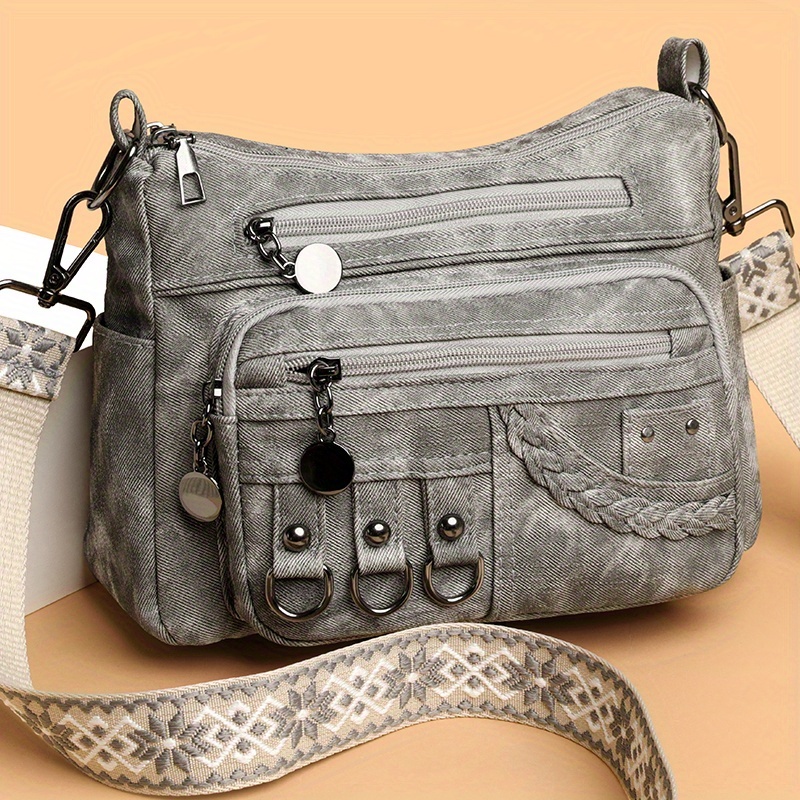 perfect lily womens bohemian vintage crossbody bag multi pocket adjustable shoulder bag synthetic leather compact purse for daily   travel beach gift for mom friends light brown gray white beige blue yellow beach carryall bag textured finish purse sturdy zipper closure secure snap pockets Product details 7