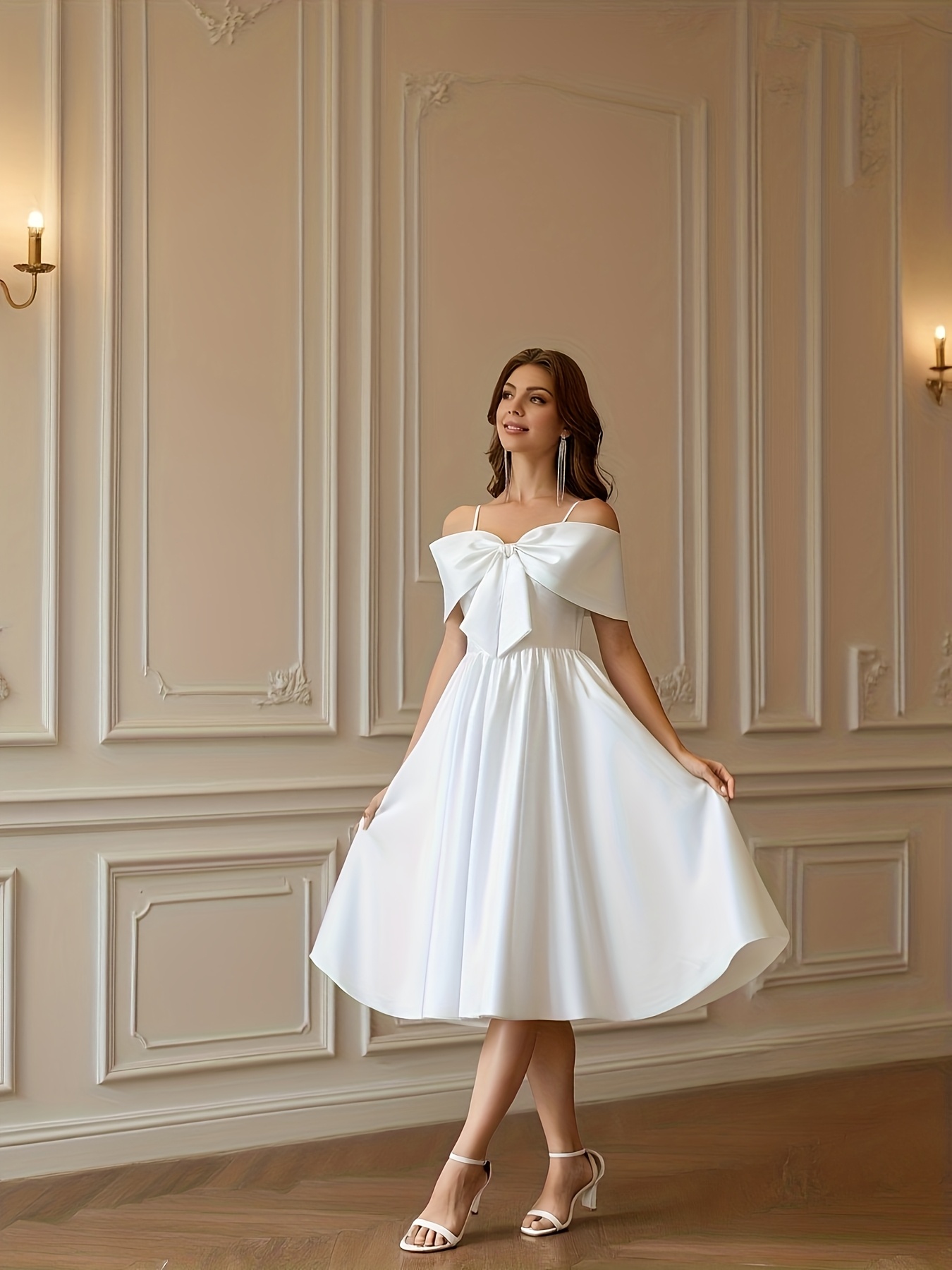 ballet style womens satin wedding dress bridal womens white - Temu Australia