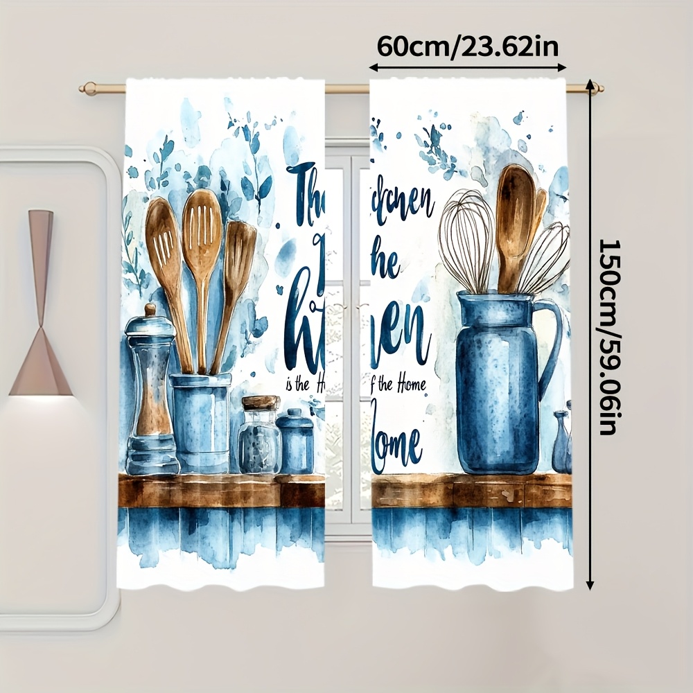 TEMU 2 Piezas de Cortinas con Estampado de Hojas de Eucalipto Azul - Diseño Contemporáneo y Duradero 100% Poliéster para Sala, Cocina o Dormitorio -