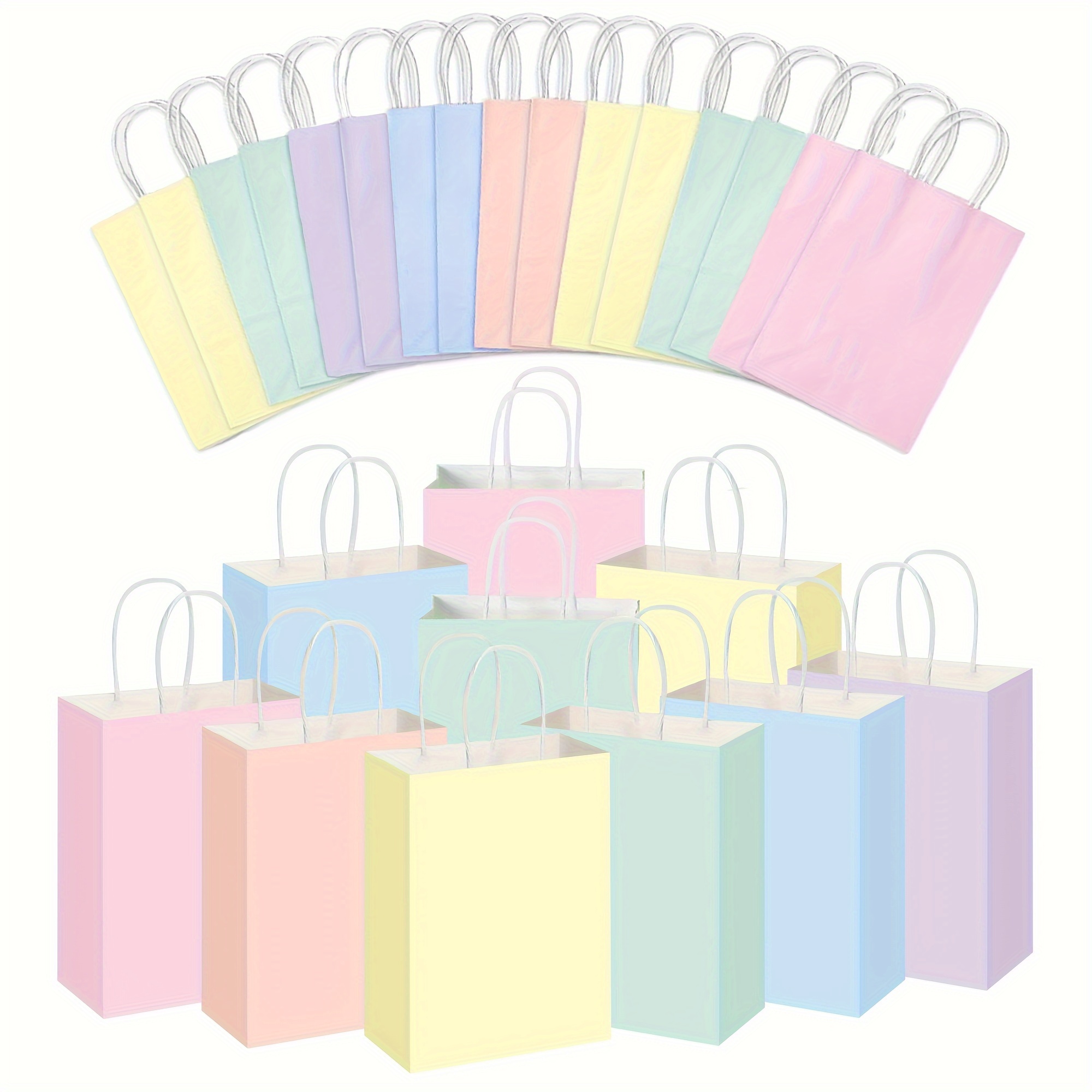 

12/18/24/30pcs Paper Gift Bags With Handles, Assorted Colors, Use For Party Favors, Birthday, Valentine's, Christmas, Candy Bags, Shopping, Small Business Supplies