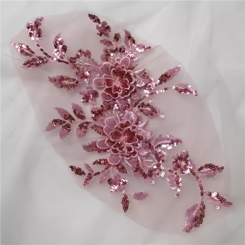 E-shop mehrfarbige, paillettenbesetzte, dreidimensional bestickte Spitzen-Applikation, DIY-Aufnäher für Kleidung, Accessoire mit perlenbesetzten