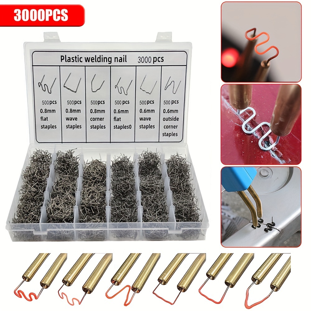 

3000pcs Plastic Welder Staples, Plastic Welding Nail, 6 Types Hot Staples For Repair All Car Bumpers, Plastic Cracks