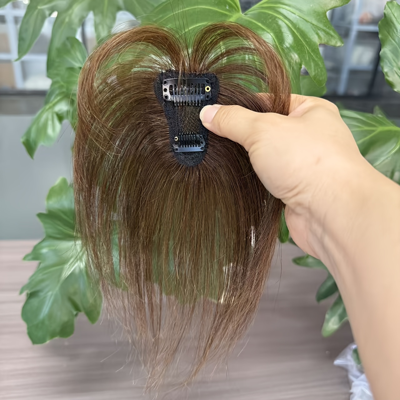 TEMU Hand-woven 715 Bangs Wig, Made Of Hair,, Middle-aged Women's Top Hairpiece, Covers Gray Hair, Long Bangs For Added Volume