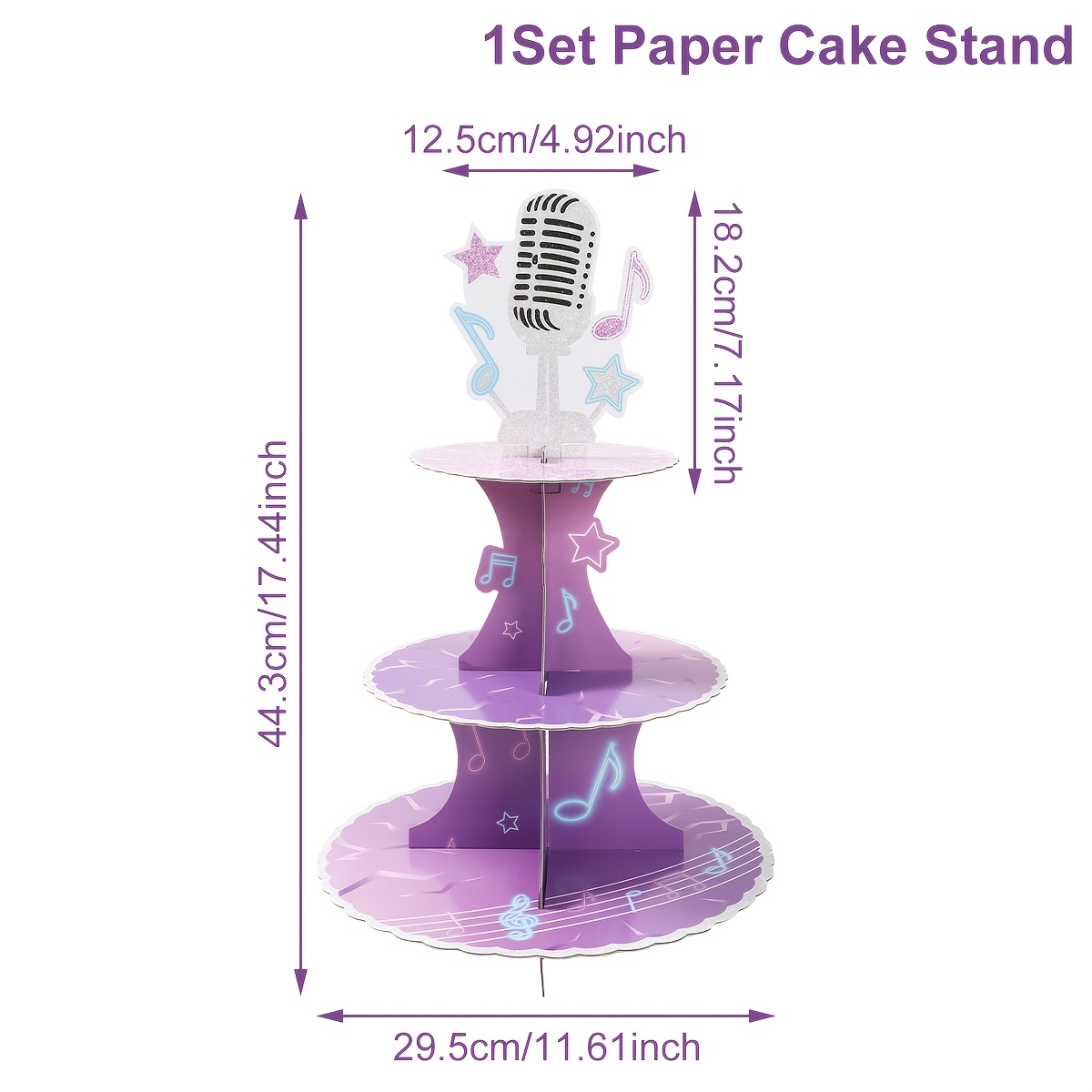 TEMU 1 Set, Porta Cupcake a Tema , Supporto per Torte (Non a Contatto con Alimenti), Portaoggetti a 3 Livelli Viola a Forma di Microfono e Note