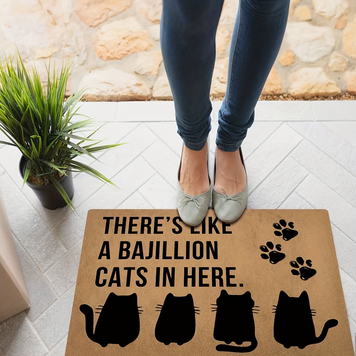 TEMU Funny Welcome Doormat A Cute Bajillion Cats (23.6 X 15.7 Inches) Colorful Printed Top, Non-woven With Anti-slip Rubber Back Doormat Gift Doormat