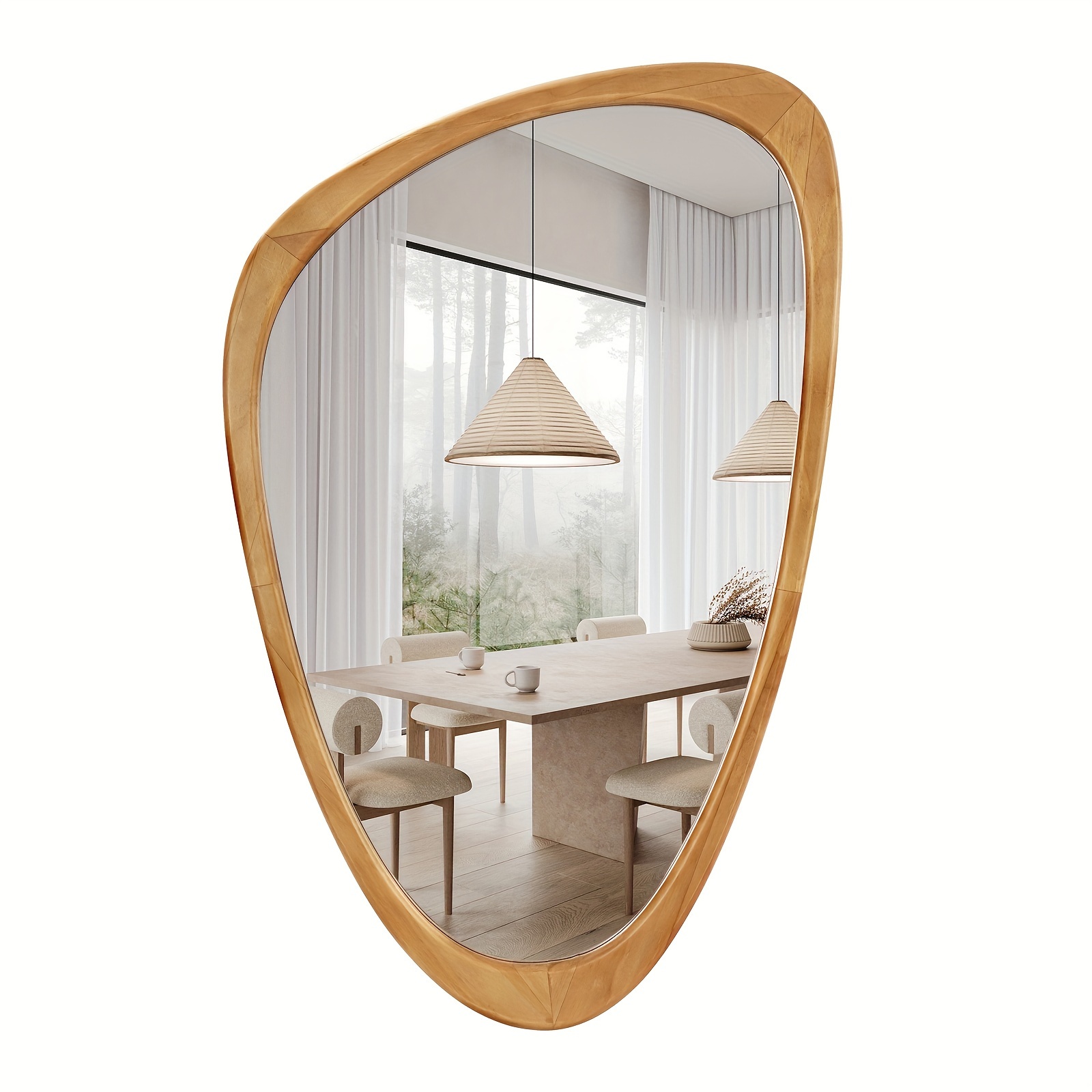 

Asymmetrical Mirror, Irregular Wall Mirror, Wall Mirrors Decorative For Bedroom Living Room Entryway Hall, Wood Mirror For Mid Century 30.5" X 19.5