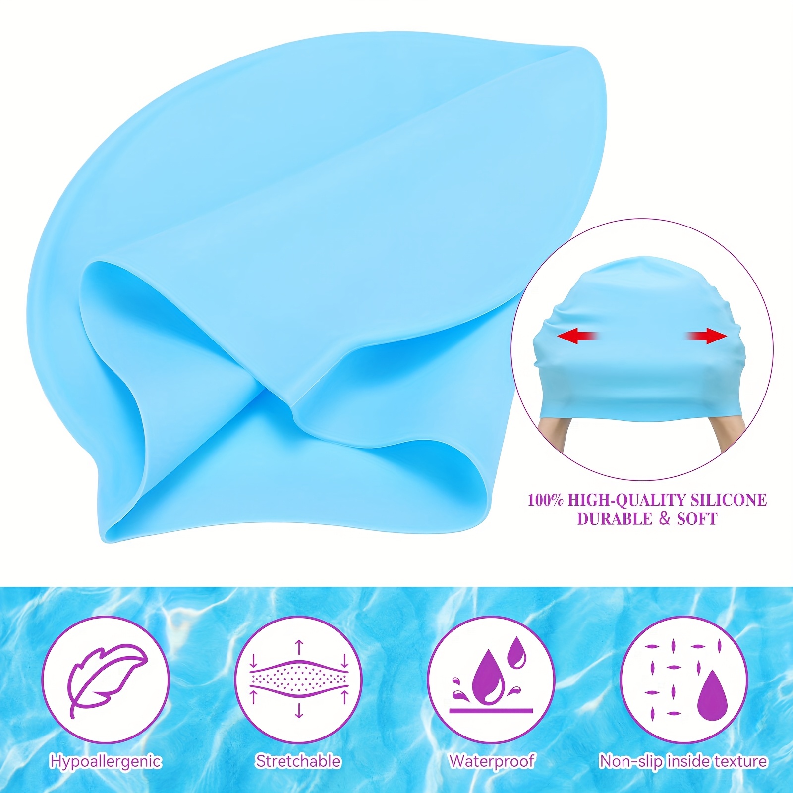 24 piezas gorro de natación unisex para , gorro de silicona impermeable para hombres y mujeres, elástico, antideslizante, , ideal para entrenamiento y competición, cabello largo y corto Detalles del producto 2