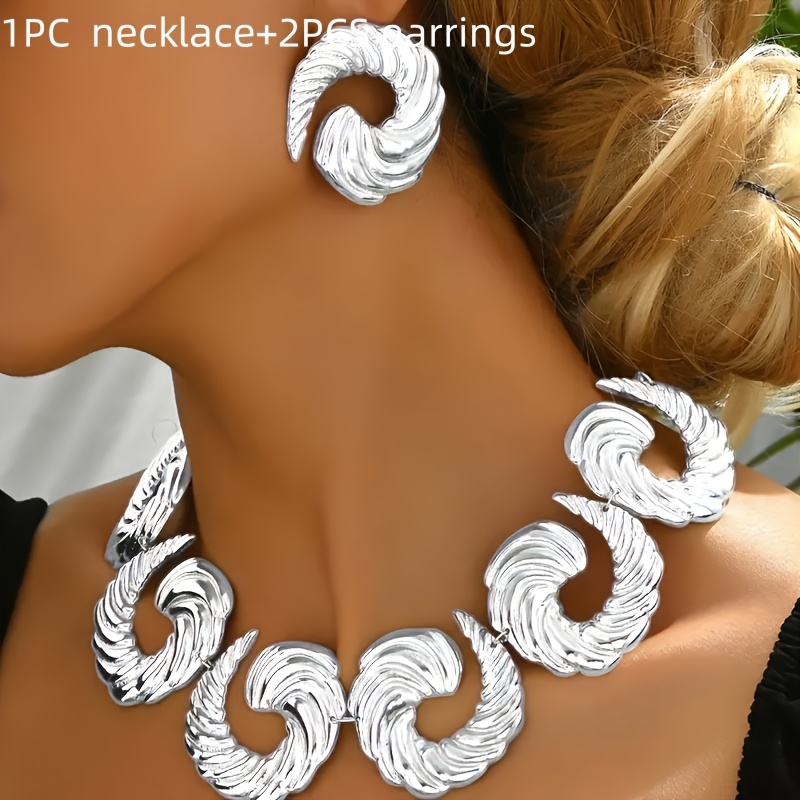 TEMU 1pc Necklace And 1 Pair Earrings Bohemian Style Exaggerated Individual Spiral Shaped Additions