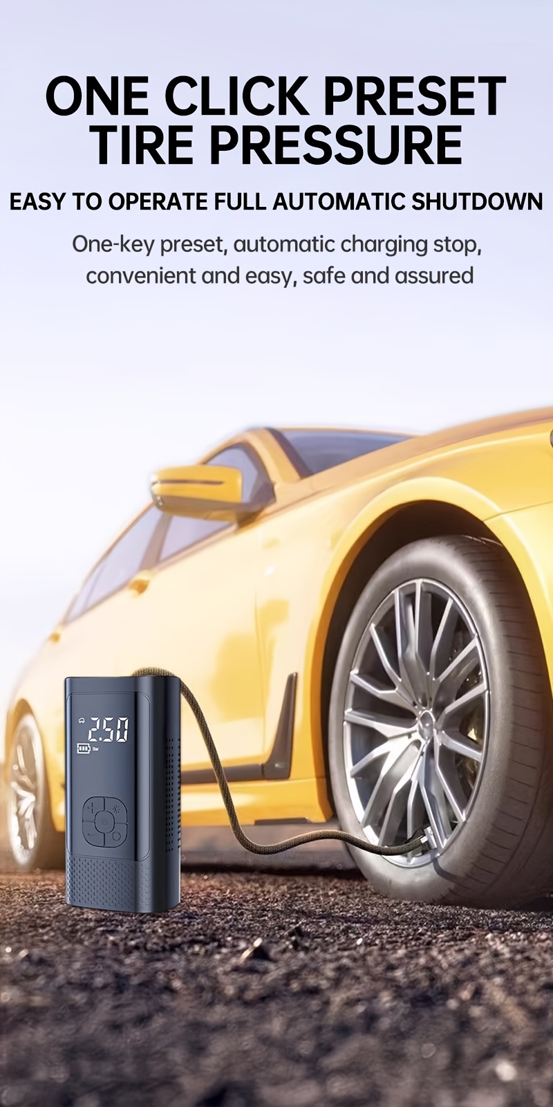  portable electric air pump with led display usb rechargeable lithium battery emergency tire inflator for car motorcycle bicycle ball quick inflation indoor outdoor use 36v details 4
