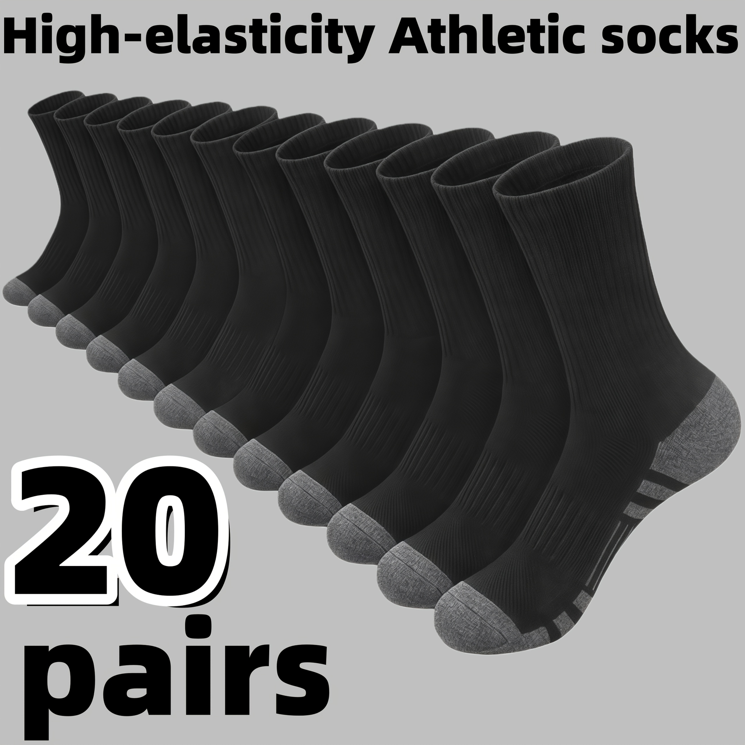 TEMU 20 Pairs Plus Size High Elastic Sports Socks, Random Colors - 168- Knitting Technique, Socks For Men, Socks For Women, Sports Socks For Spring,