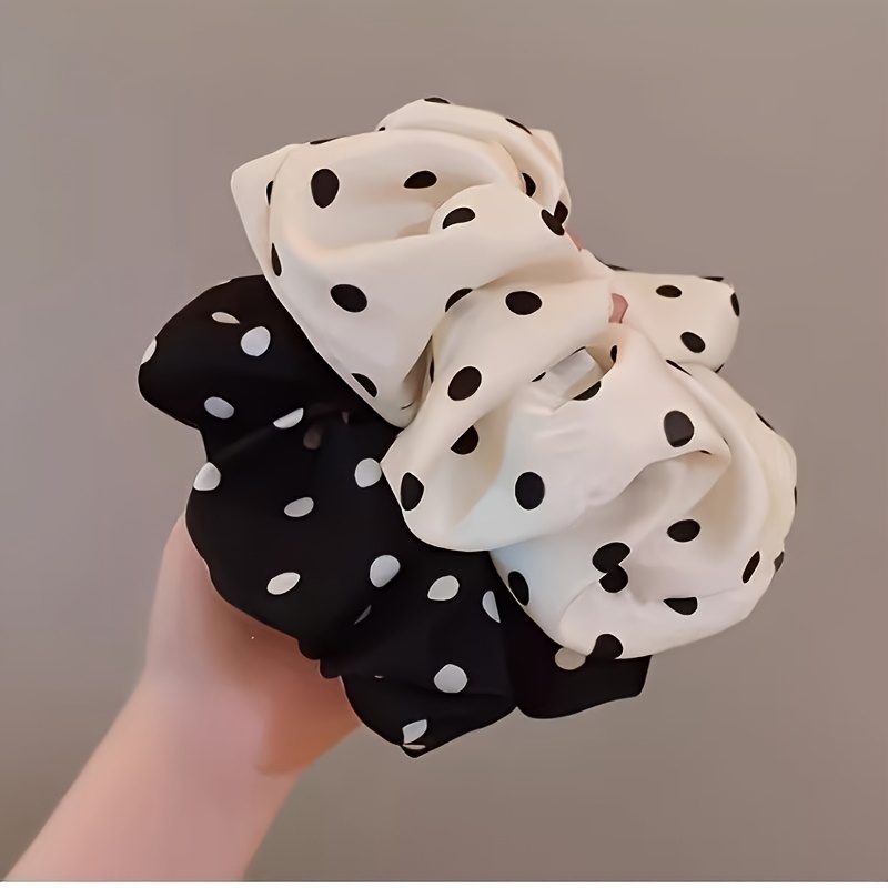 TEMU 2pcs Elegant Polka Dot Print Large Hair Tie, Temperament Hair Rope Scrunchie, Women's Hair Additions, Hair Additions