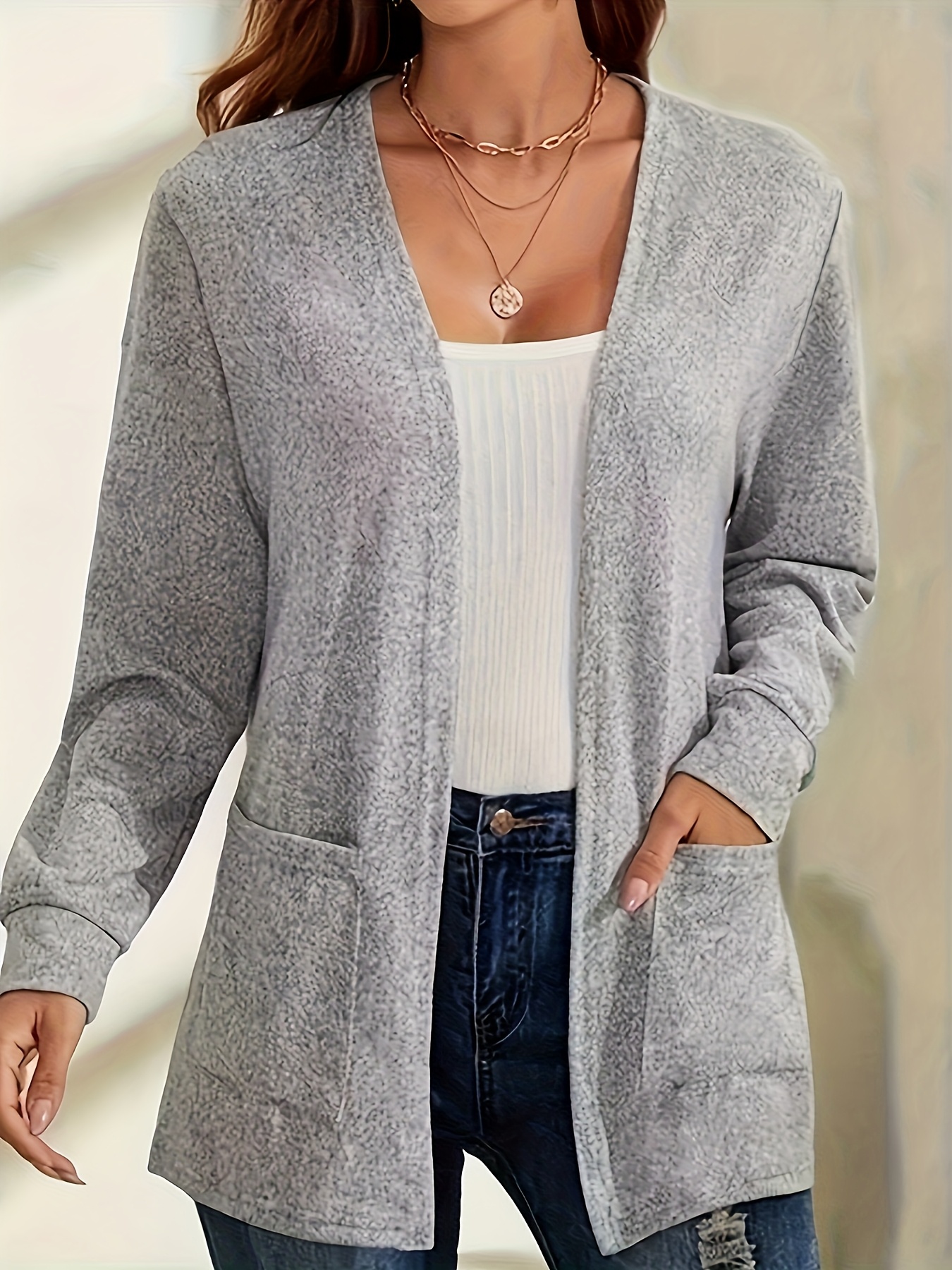 women' gray cardigan jacket elegant long sleeve open Temu Mauritius