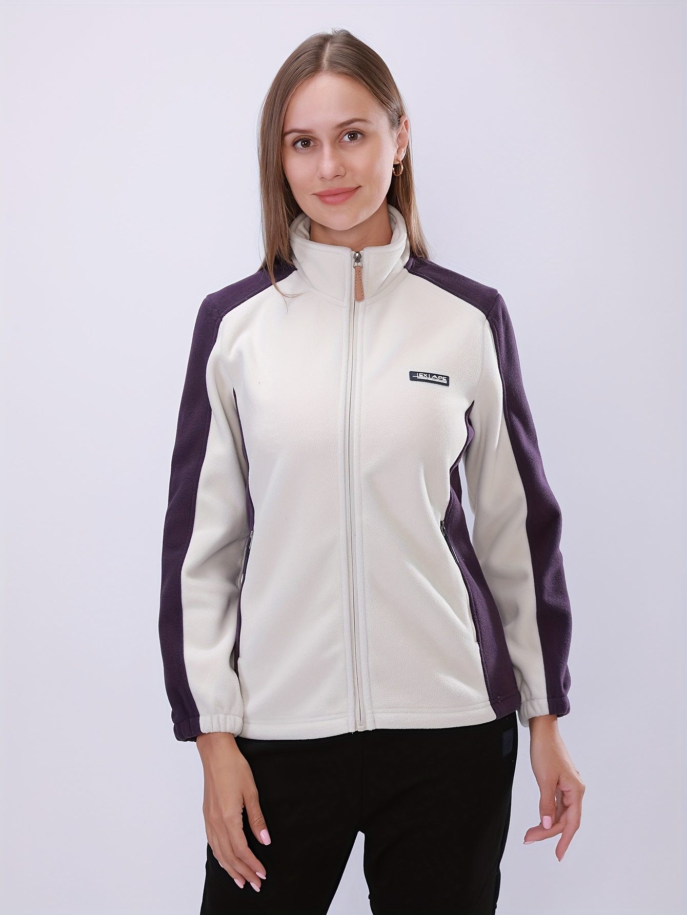 plus size women's color block fleece jacket stand collar Temu