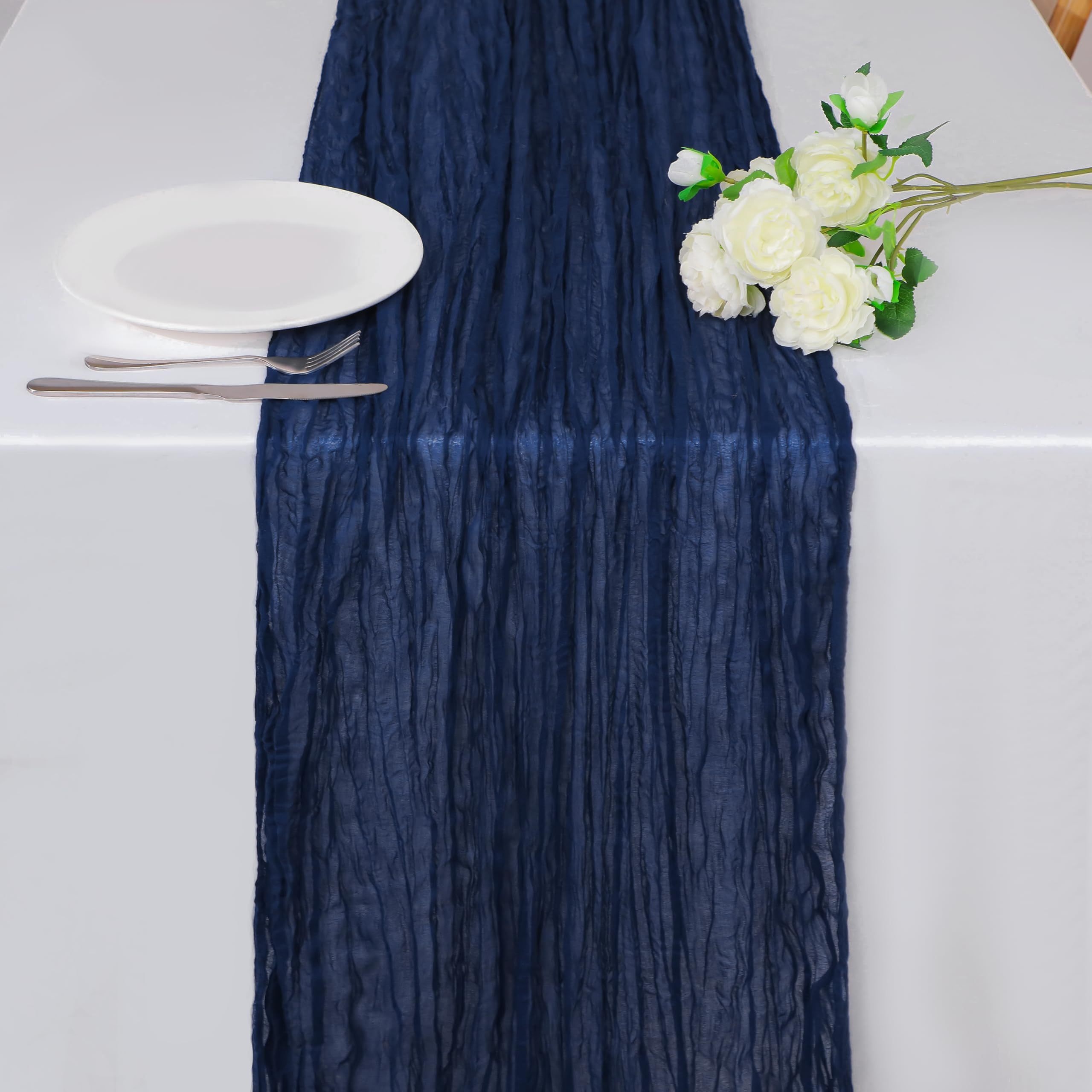 E-shop 10ft Marineblaue Käsegardine Tischläufer, 120-Zoll langer Bohemian Gaze Tischläufer, geeignet für Weihnachts-Hochzeit Braut Babyparty Geburtstag