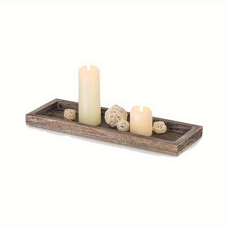 

Hagi Di Er Rustic Decorative Wooden Candle Tray - 15-inch Long Narrow Wooden Tray Candle Holder, Centerpiece For Cottage Coffee Table, Dining Room, Kitchen Countertop Home Decor, Brown