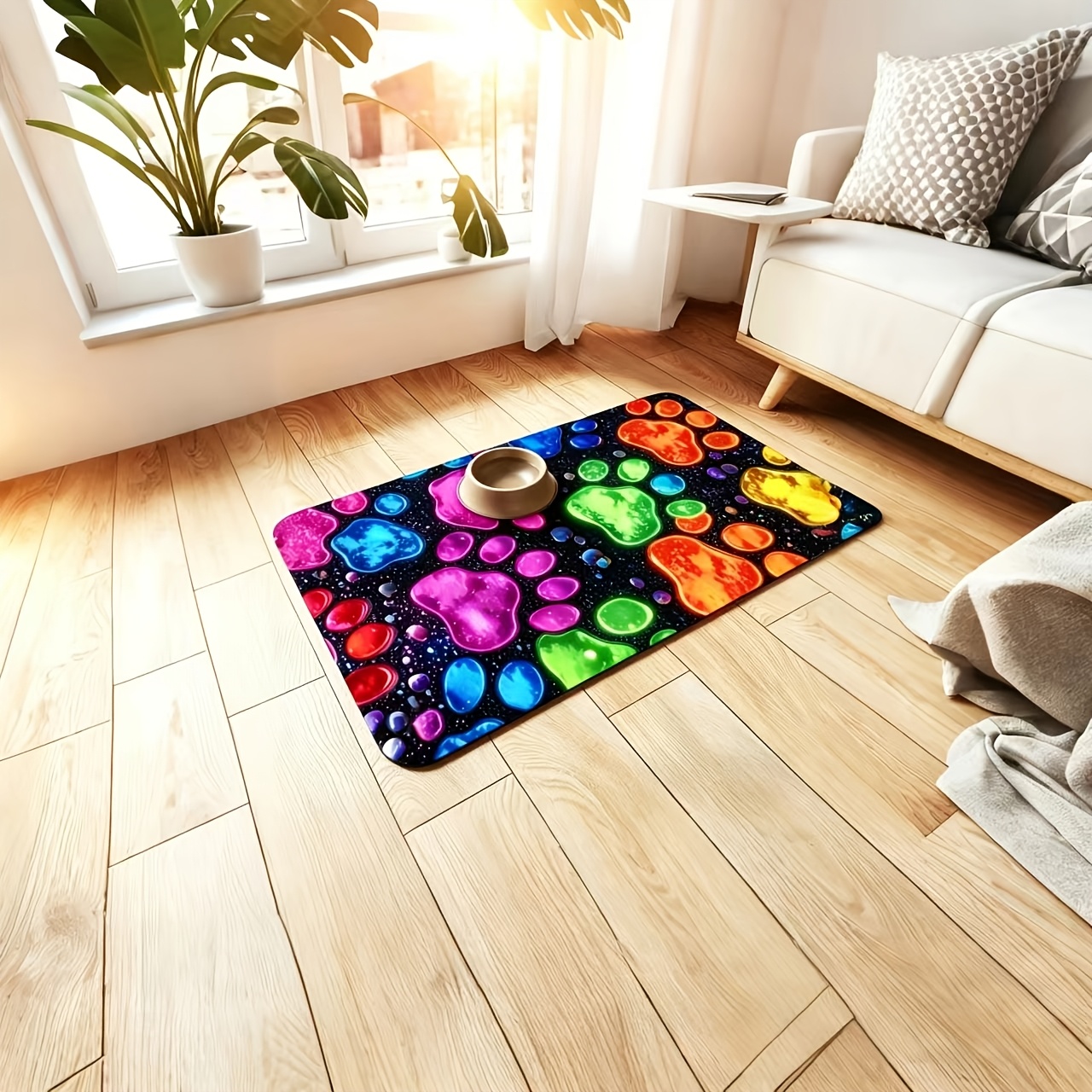 TEMU Pet Feeding Mat - Creative Vintage Dog Paw Print Pattern Mat, Non-slip Litter Box Mat Suitable For Cats And Small Animals - Soft Absorbent