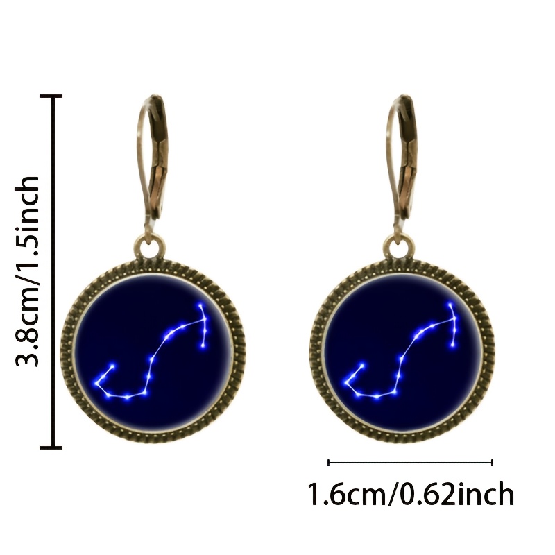 2pc Cyan Classic Pendant Earrings Set, Constellation Design