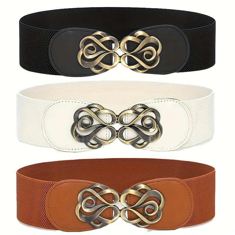 Image of 3pcs Women's Fashionable Casual Versatile Elastic Double- Waist Belt, Vintage Cincher, Wide Waistband For Skirts And Coats