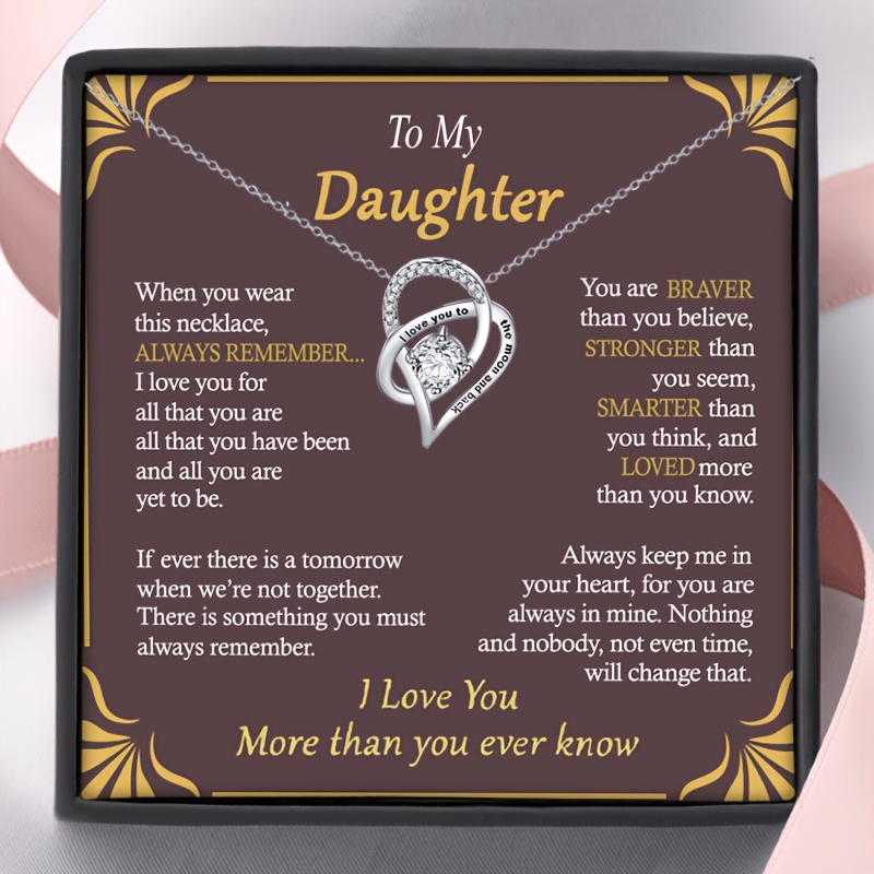 TEMU Heart Necklace For Daughter, I Love You And Back, Daughter Necklace Gifts, With Card & Box Gift