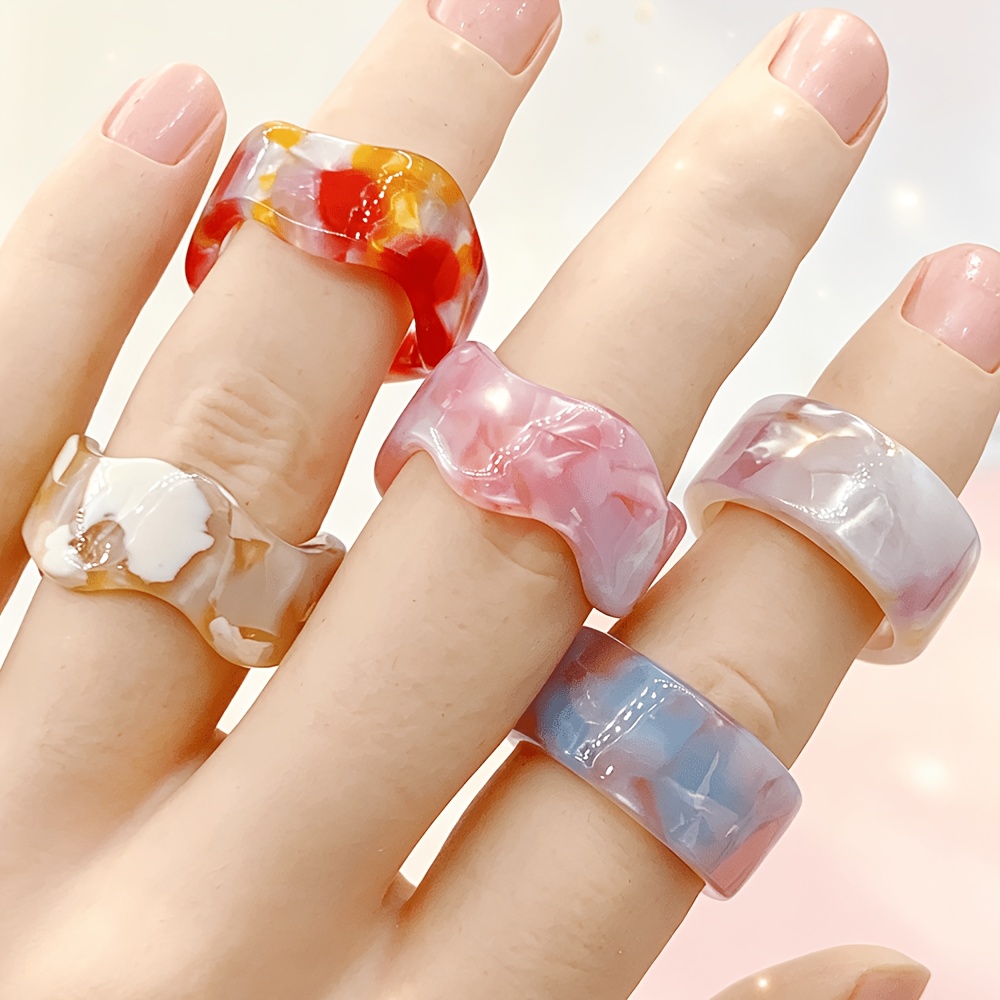 10pcs Vintage Marble Texture Adjustable Women's Rings Set