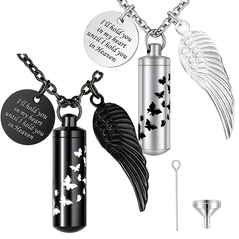 Cylinder Necklace for Ashes with Butterflies Pendant