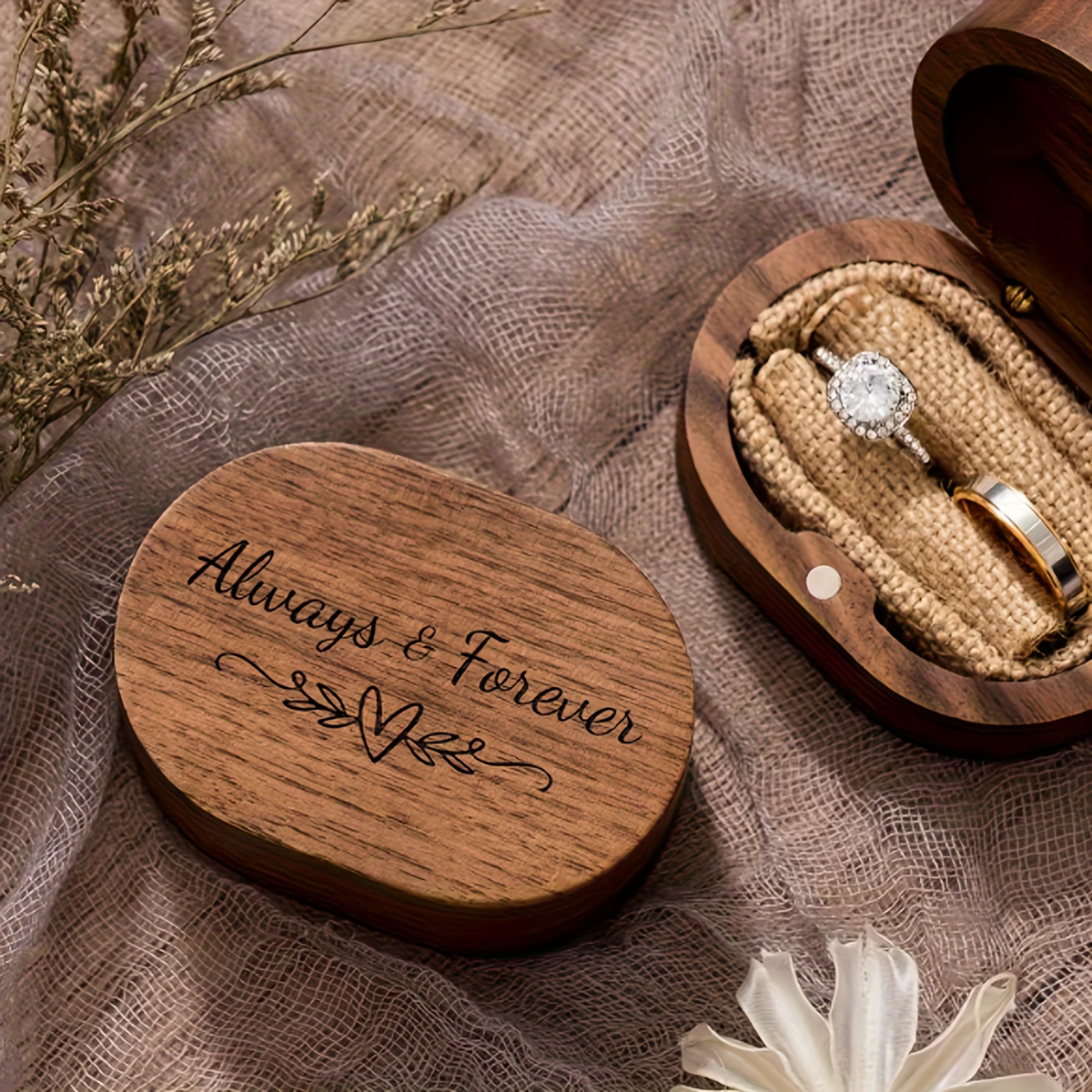 Custom Engraved Wooden Ring Holder Box