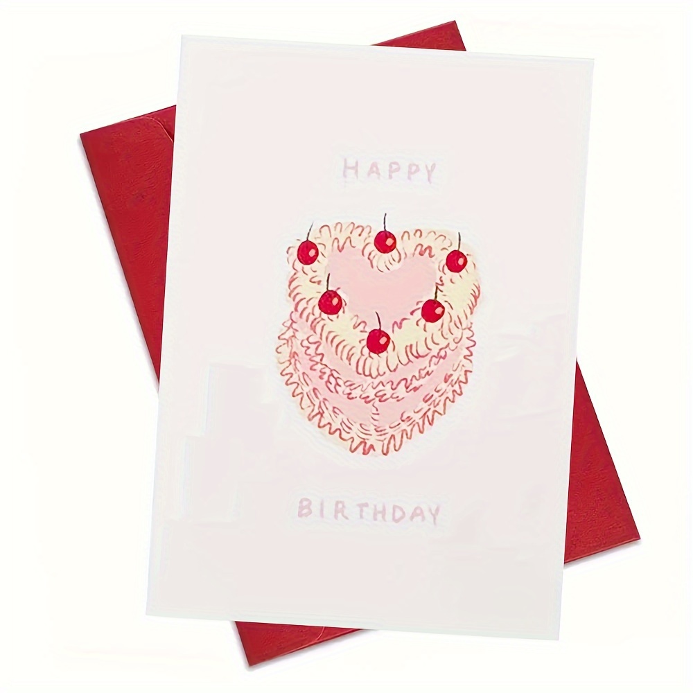 Image of 1pc, Vintage Cake Happy Birthday Card, Birthday Cake, Birthday Card For , Lover, Family