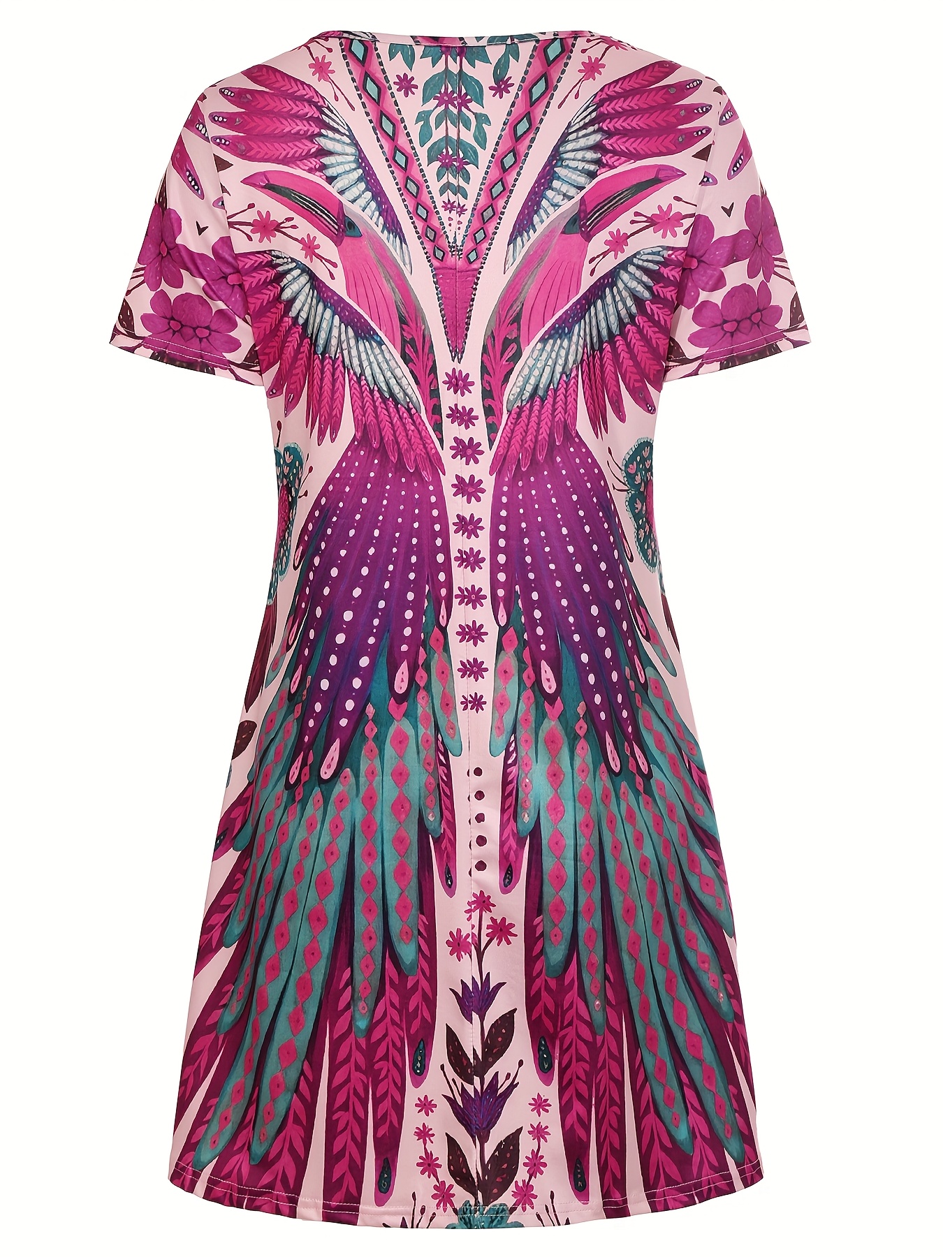 Robe élégante pour femme - Coupe A, Imprimé floral, longueur genou, manches courtes, col rond, lavable en machine, polyvalente du printemps à l'automne, confortable et tendance
