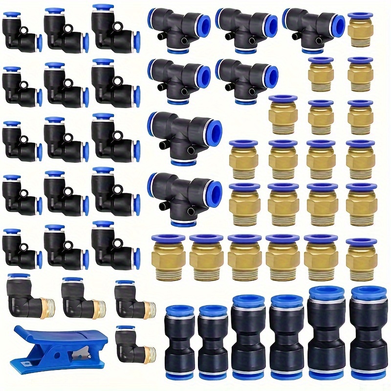 

53pcs Air Hose Fitting Kit Connect - Push-in Connectors For 1/4", 3/8", 1/2" Hoses, Plastic