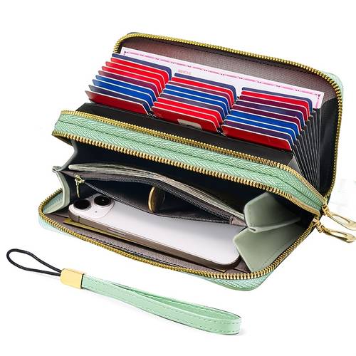 long multi functional clutch wallet with dual zippers for bank cards and cash storage