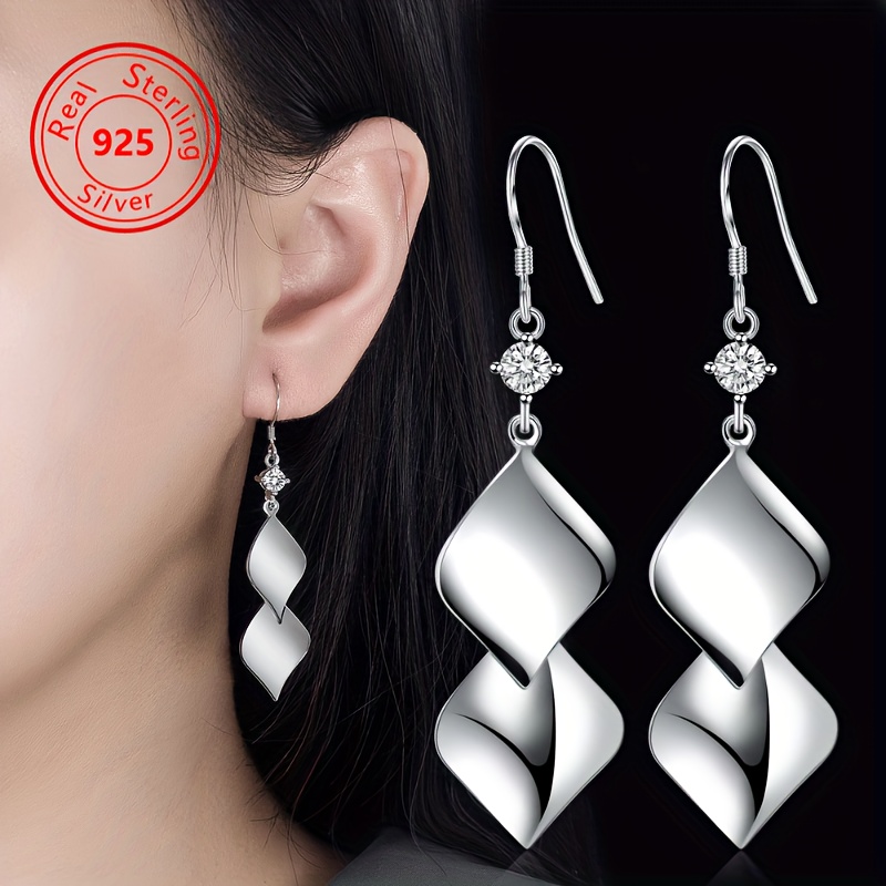 

Of S925 Sterling Silvery Double Curved Earrings - 5g/ 0.17oz - Low Allergy - Platinum Plated With - Curved Swing - Casual Attire And Gifts