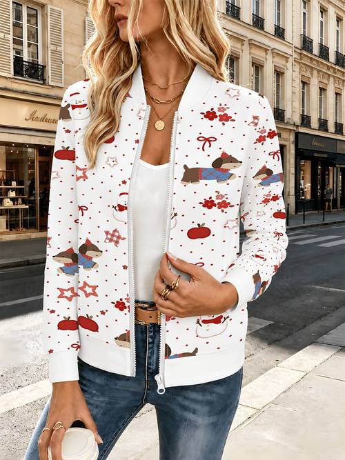 item picture womens casual baseball jacket lightweight jacket coat zippered jacket top cartoon animal graffiti style reducing style dog walking outing wear