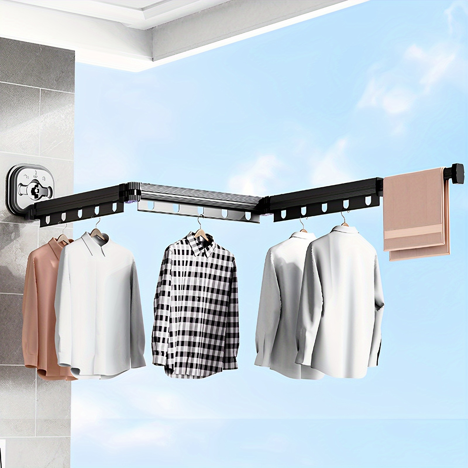 3-fold retractable clothes drying rack with suction cup space