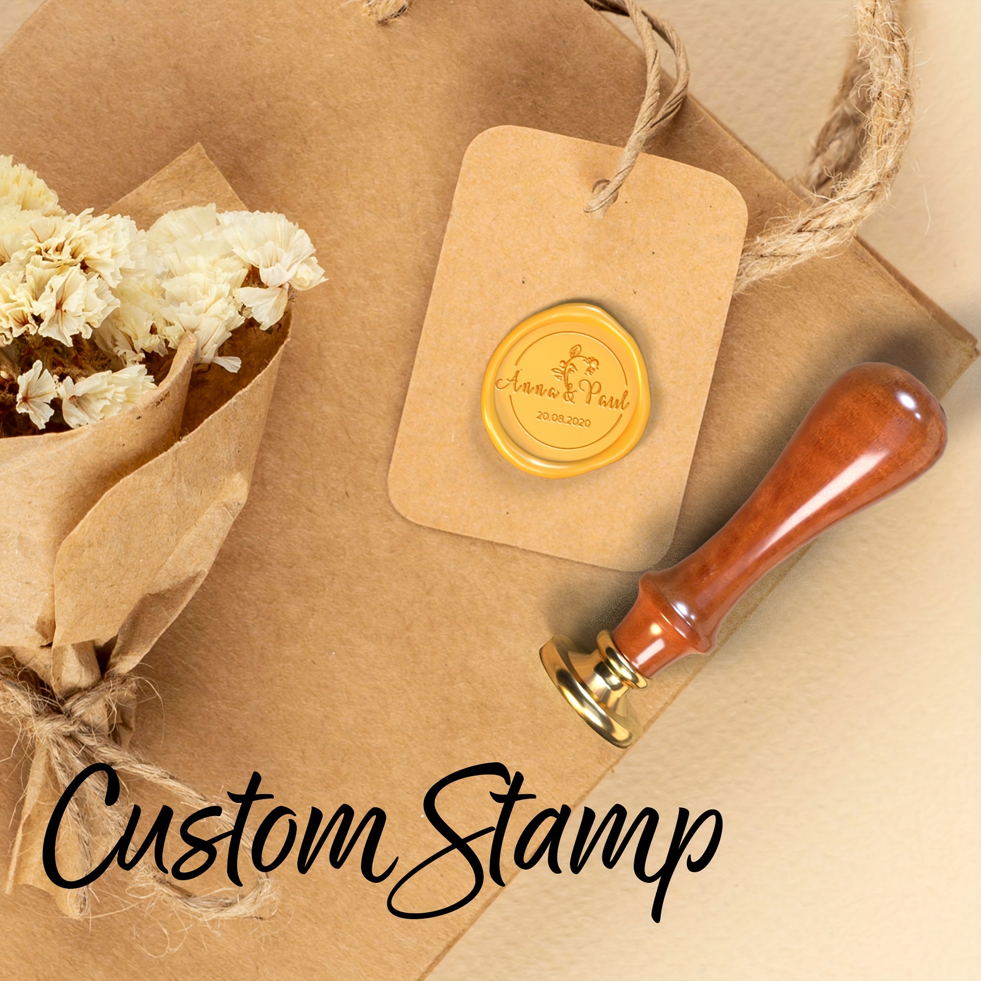 

Custom Wax Seal Stamp Kit - Personalized Design For Wedding , Greeting Cards & More - Vintage Seal With 7 Size Options