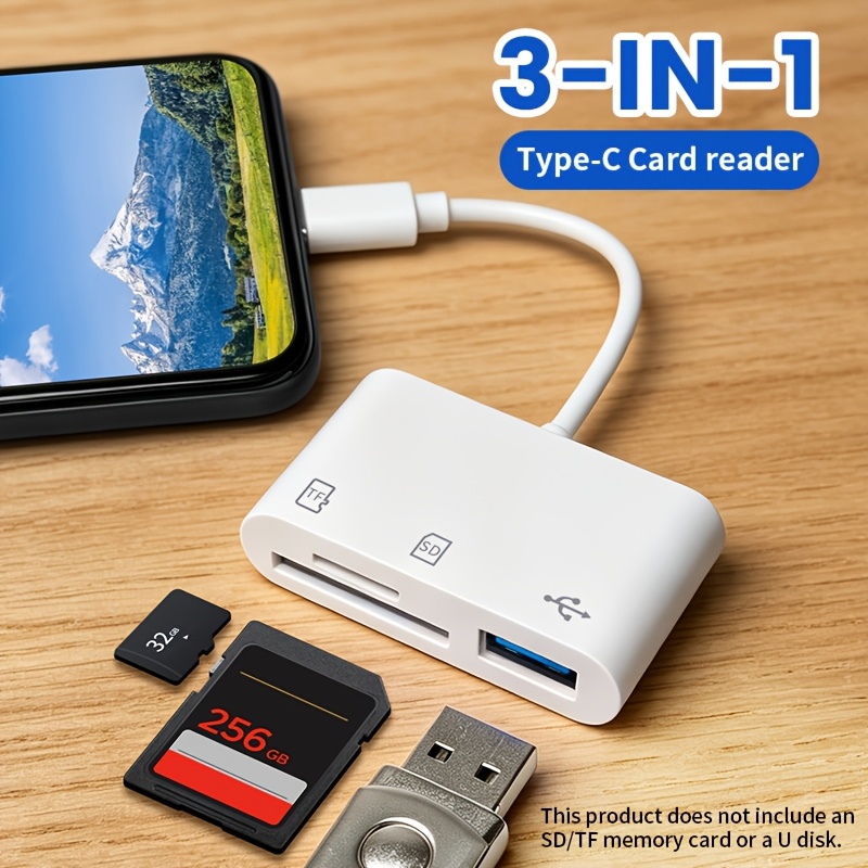TEMU 3-in-1 Multifunctional Card Reader Sd/tf Read-write Adapter With Slots Portable Practical Otg Reader For Data Transmission Compatible With Sd Tf