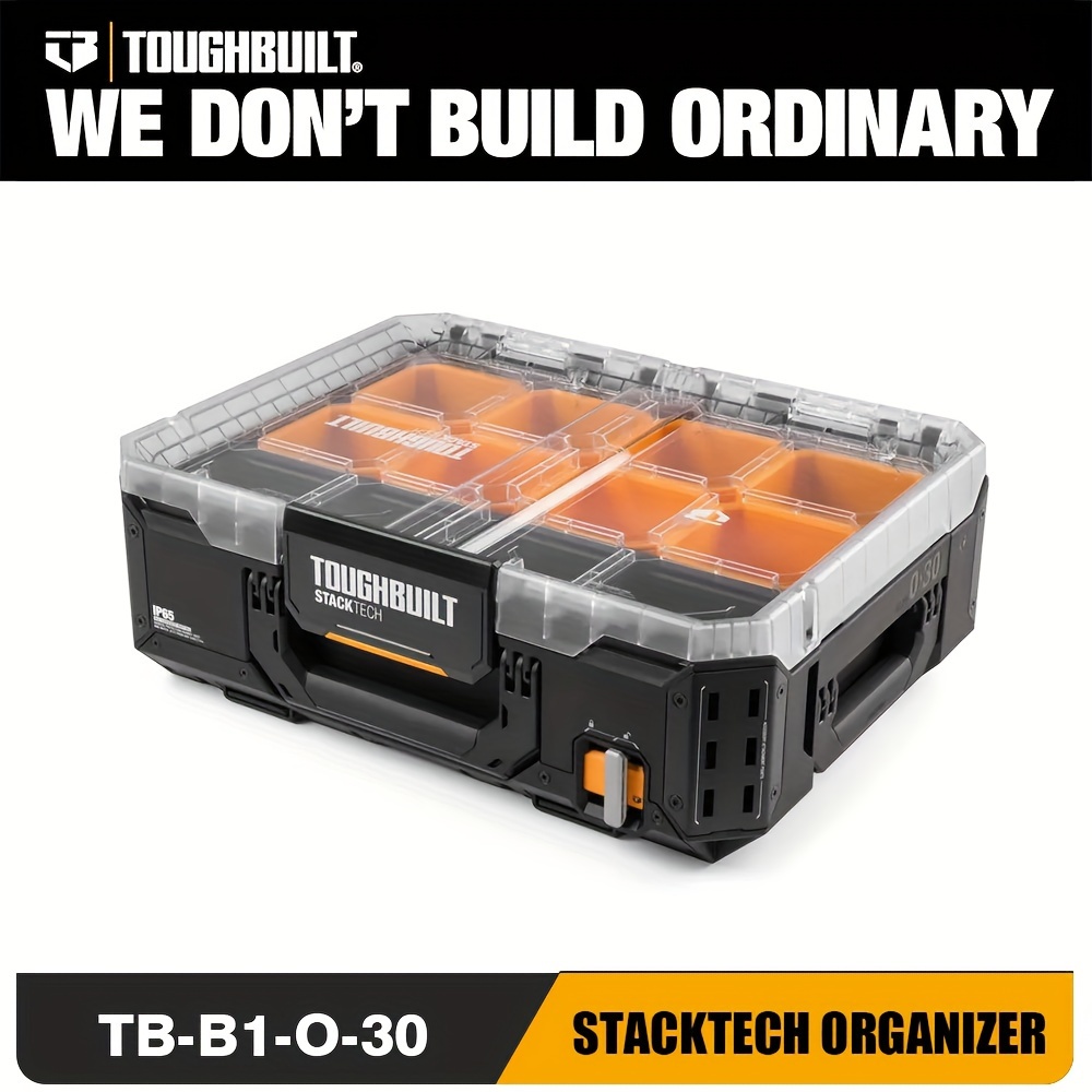 

Toughbuilt Organizer - Multifunctional, Toolbox With Auto-locking System & 8 Deep Bins For Car Storage And Repair Parts