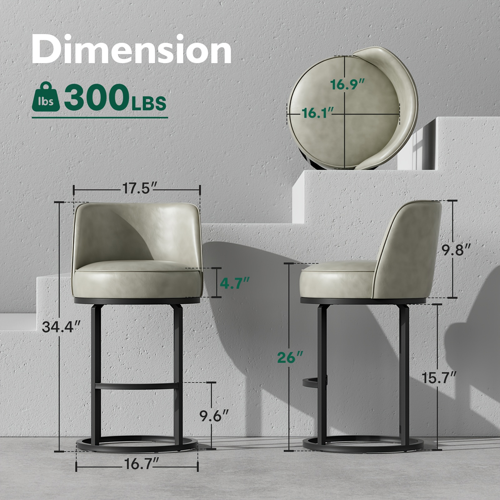 Office Products Office Furniture Guest & Reception Chairs, Counter Height Bar Stool, Swivel Barstools Set of 4, Upholstered Barstools with Backs, Metal Base, 26