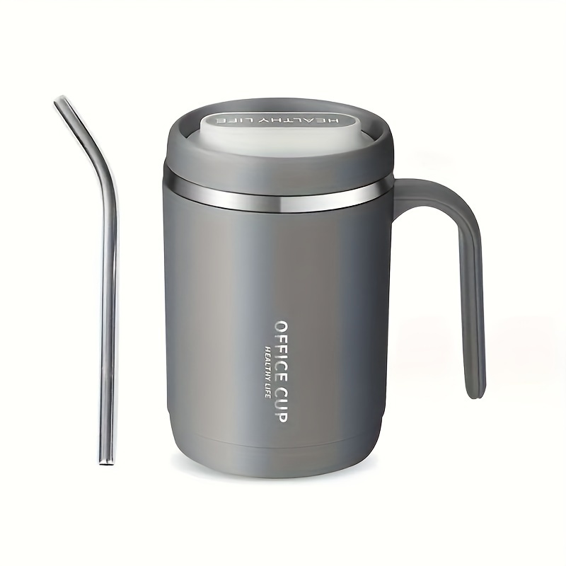 500ml 스테인리스 스틸 단열 커피 머그잔, 뚜껑 및 빨대 포함 - 사무실 생활