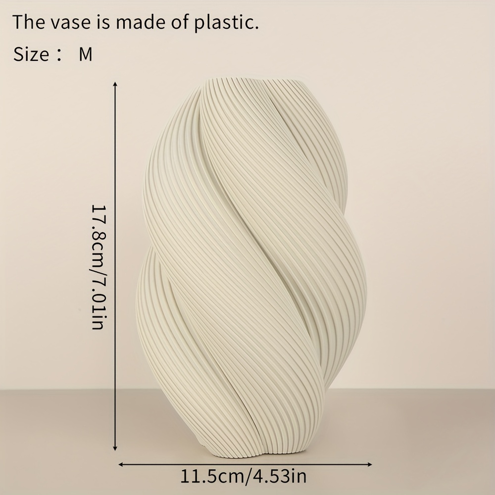 Image of 1pc Spiral Plastic Vase - Nordic - Spiral Vase With Vertical Striped Spiral, Plastic Flower Vase For Modern Scandinavian Table Centerpiece, Minimalist Gift For Living Room, Desk, Wedding