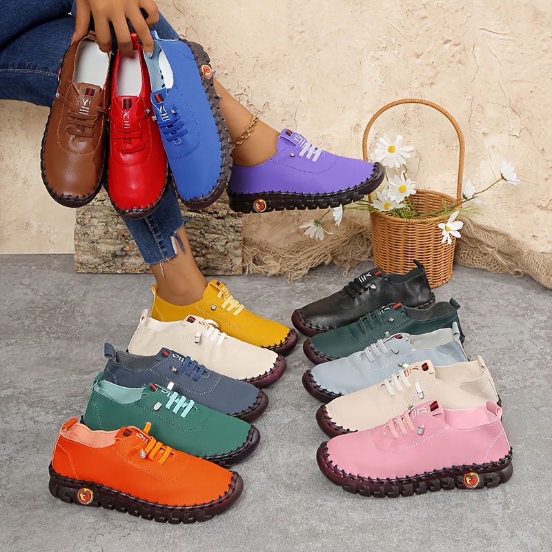 zapatillas casuales para mujer     - zapatos   de   con detalles de cristal, punta redonda y   tpr, diseño   con cordones en colores vibrantes para     | zapatillas coloridas | parte   de cubierta sintética 4