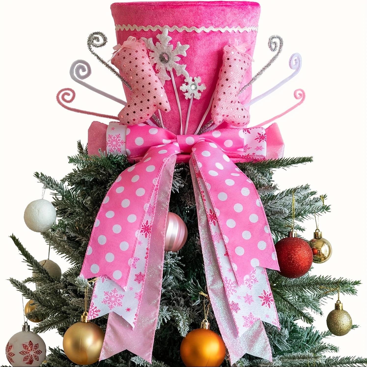 

Christmas Tree Topper Hat, Pink High Heel Boots Tree Topper Christmas Decorations With Bow Ribbon Christmas Tree Ornaments