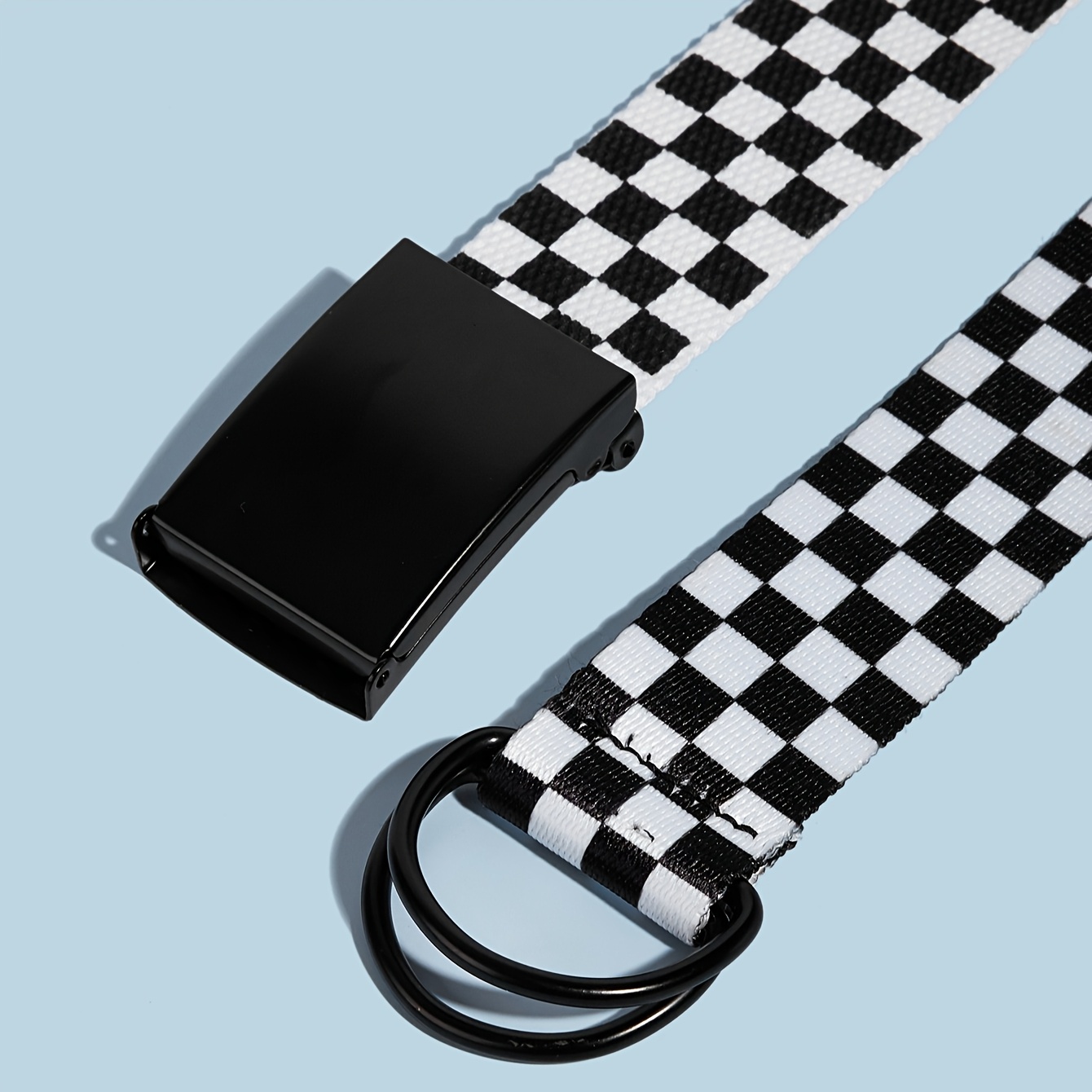 Preppy Style Unisex Canvas Belt with Checkered Pattern