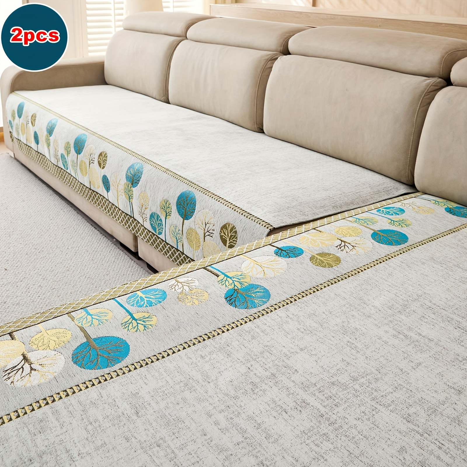 TEMU 2pcs Bohemian Style All Year Round Thick Luxury Furniture Protection Sofa Cushion Jacquard Pattern, , Pet-friendly Sofa Protection With Non-slip