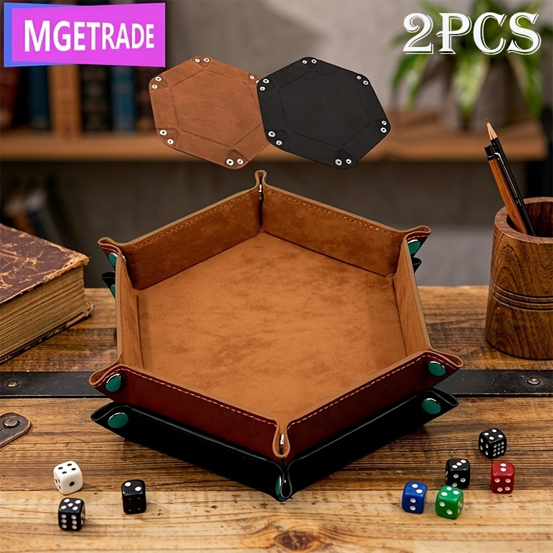 TEMU Mgetrade 2pcs Hexagon Dice Tray Set, 8.7 Inch Foldable And Velvet Dice Rolling Tray With Metal Snaps, Multipurpose Game Organizer And Storage
