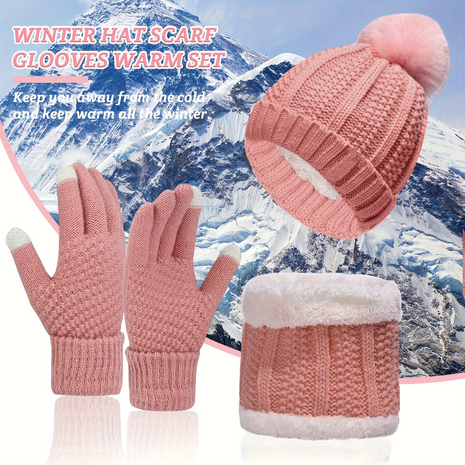 

Set For - Knitted Beanie, & Gloves, Ear , For Christmas, Fall/