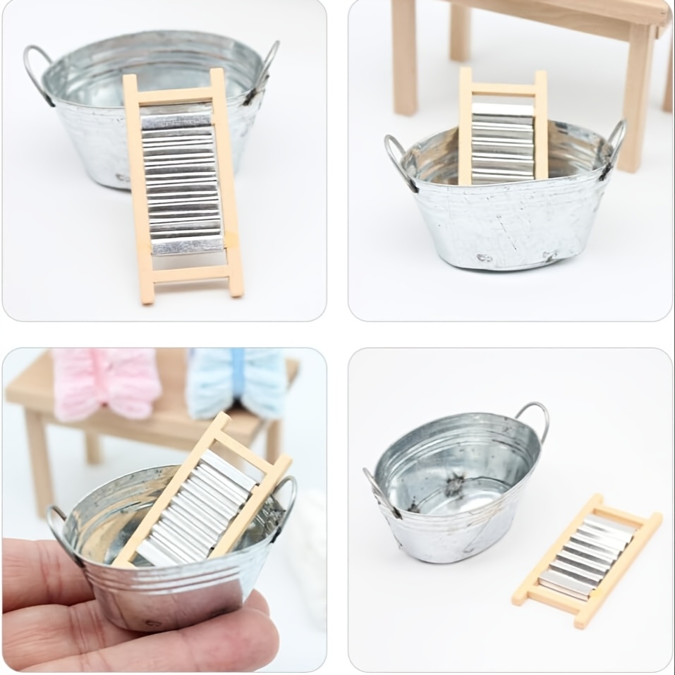 

1/12 Scale Miniature Laundry Set With Washboard & Bathtub - Diy Kitchen & Living Room Decor - Ideal Christmas, Valentine's Day & New Year Gift