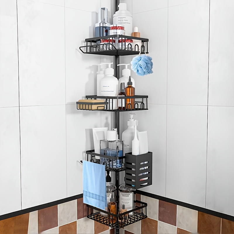TEMU Corner Shower Caddy Tension Pole, Adjustable 42 To 115 Inches, 4-tier Baskets Rustproof Shower Caddy, Bathroom Organizer With Hooks, Soap Dish, Toothbrush Holder, Towel Rack, Shower Caddies