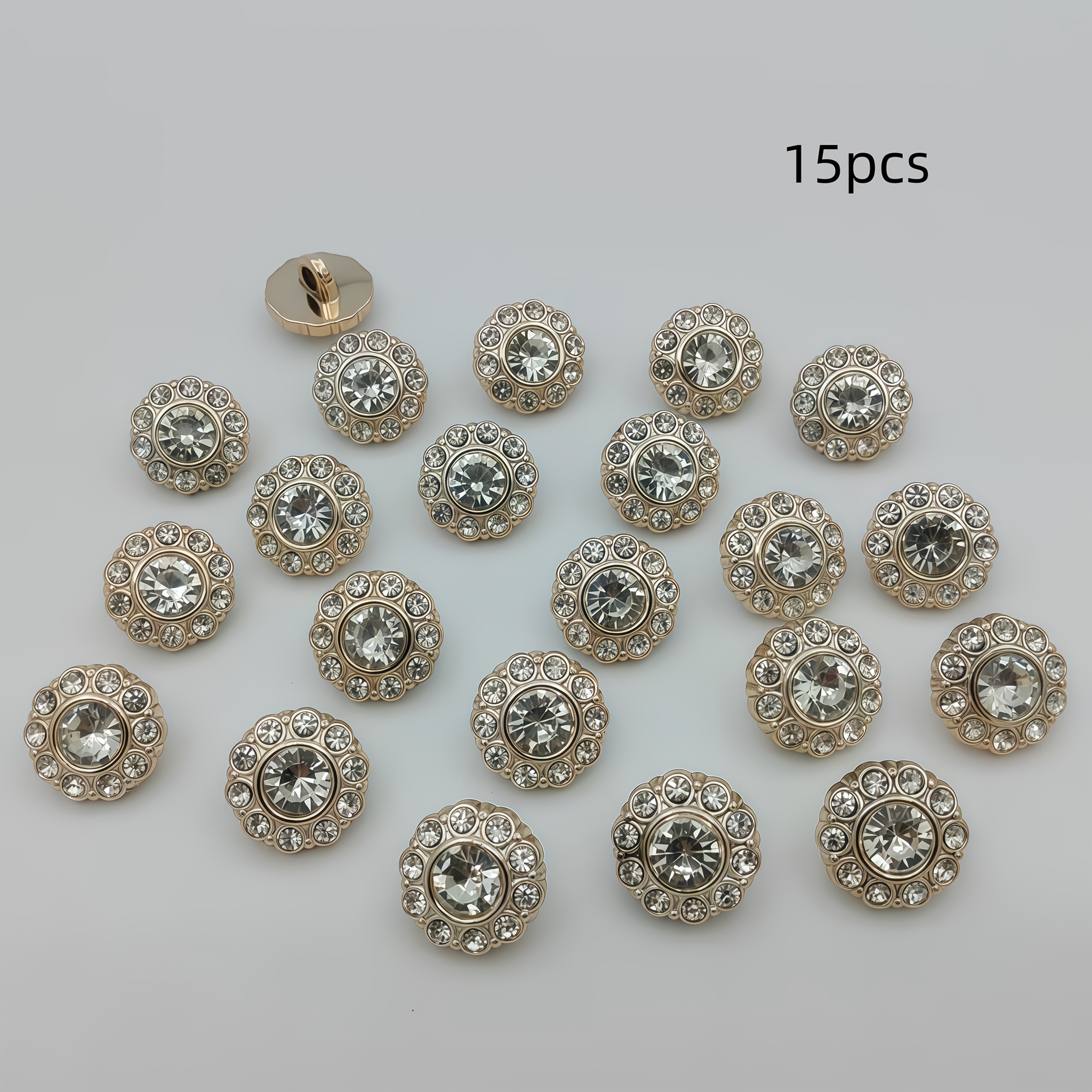 TEMU 15pcs/1.7cm Fashionable Trendy Individual Easy Round Rhinestone Plastic Buttons Light Luxury Golden Rhinestone Buttons Western Style High-end