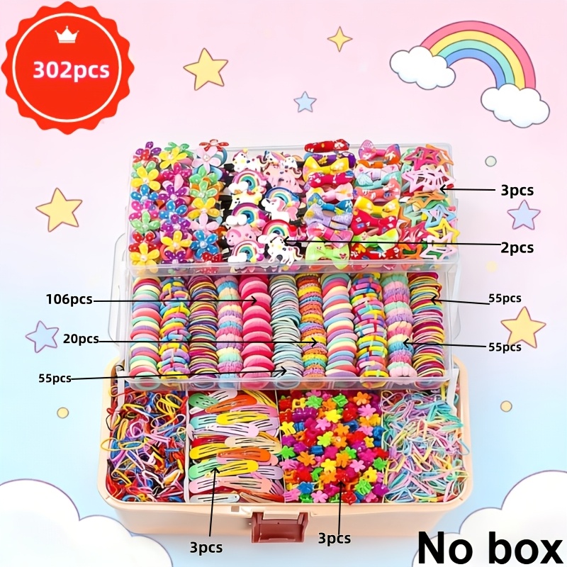 TEMU Ensemble de 302 pièces d'accessoires pour cheveux mignons et multicolores de couleurs aléatoires, comprenant des pinces à cheveux licorne et des