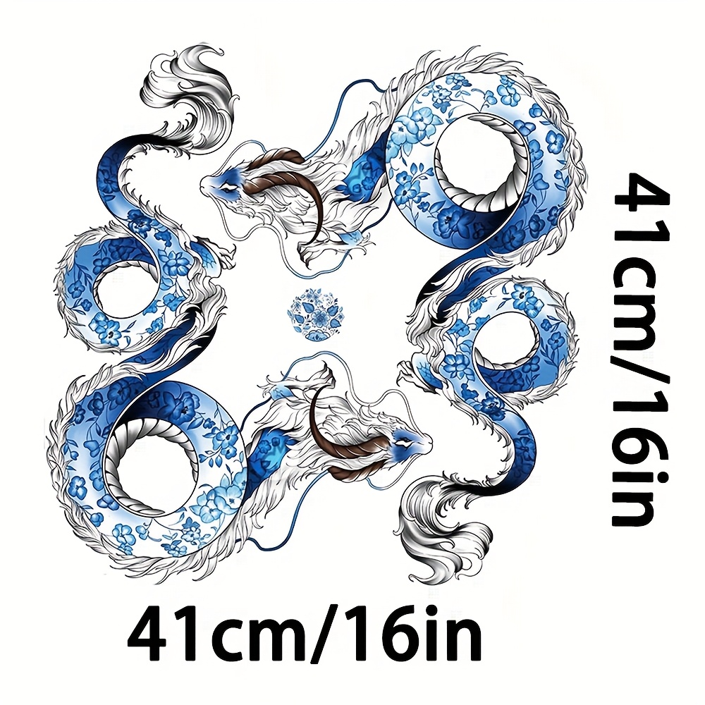 Image of Blue Dragon Temporary Tattoo Cool Temporary Tattoos Waterproof Body Decoration For Women And Men Body Art Fake Tattoos Makeup Y2k